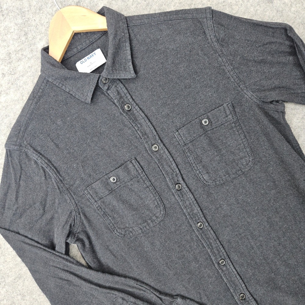 Old Navy Flannel Shirt Men's Medium Black Jack Double Brushed Cotton Long Sleeve